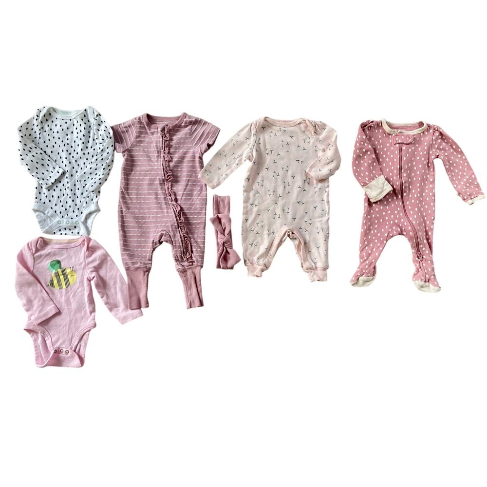 Cloud Island Girls Newborn Bundle Footie Sleeper Romper Floral Girly Bee Dots